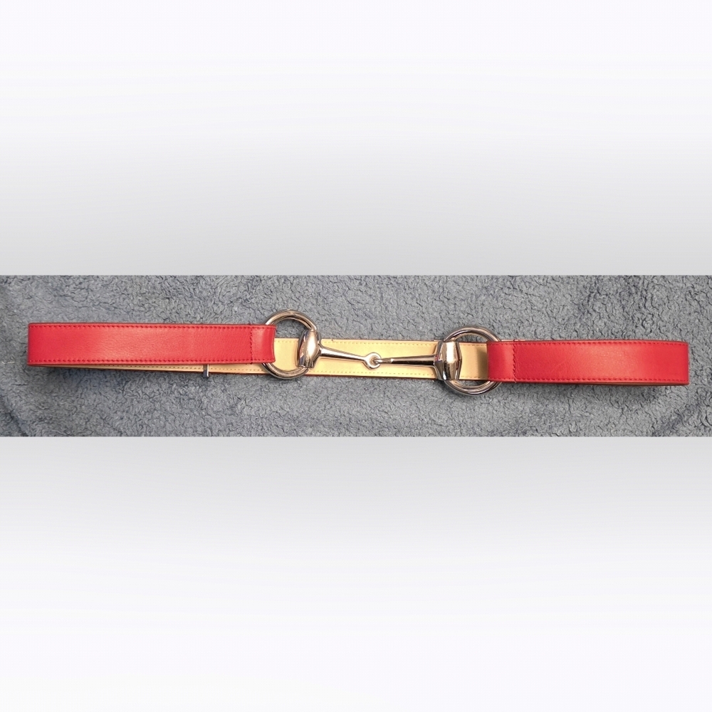 Via Spiga Red and Gold Leather Horsebit Belt
